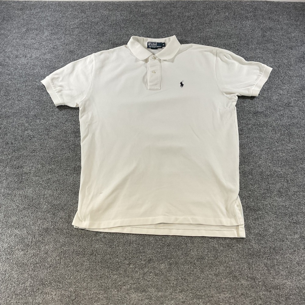 Polo Ralph Lauren Mens White Short Sleeve Pique Polo Shirt Size M Navy Pony Logo